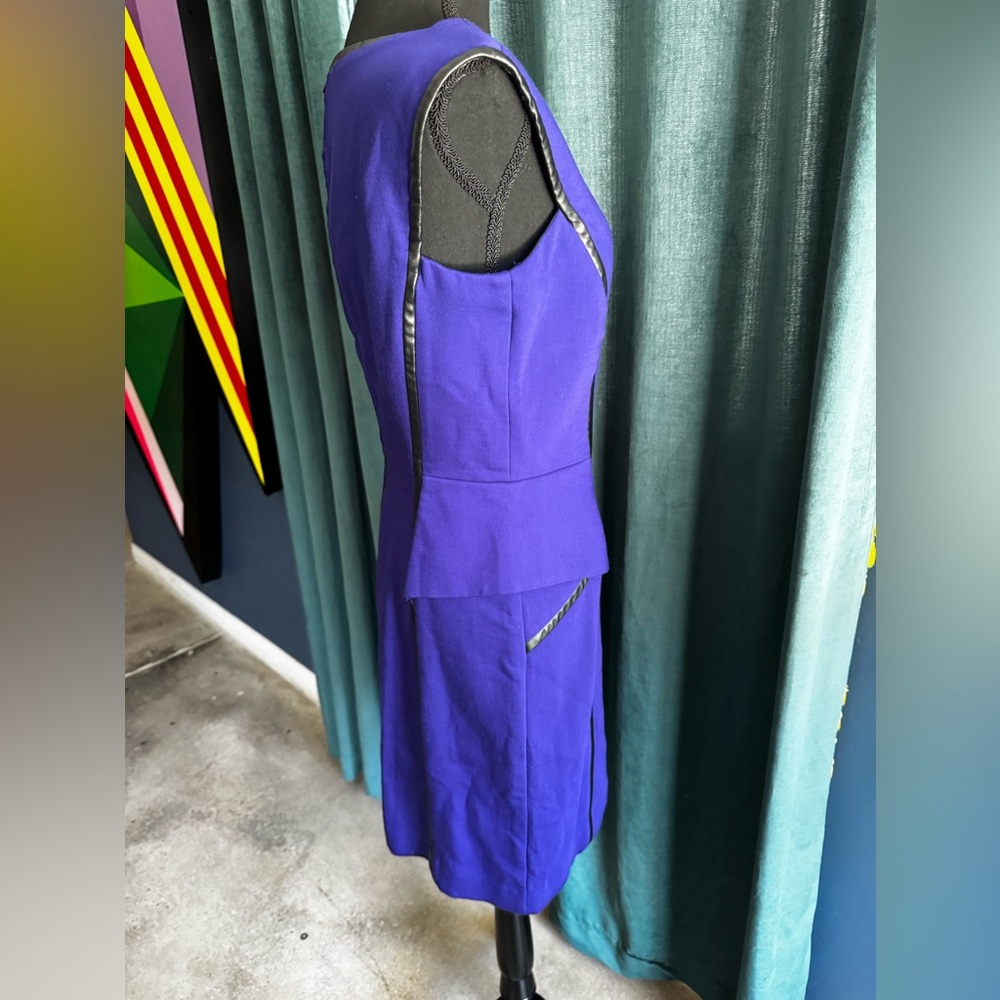 Milly Vibrant Purple Fitted Dress with leather trim - Picture 4 of 7